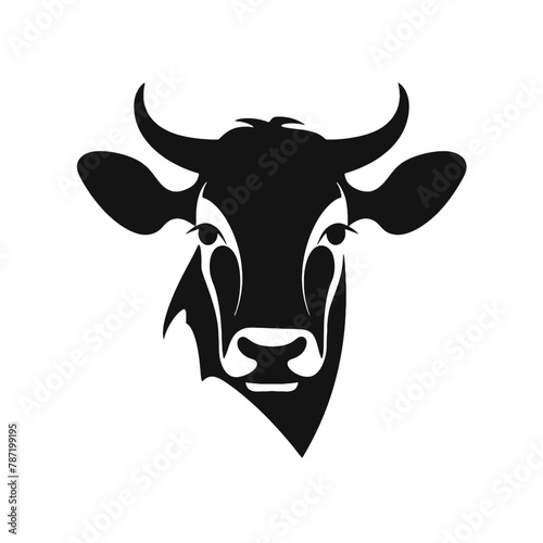 Cow head with horns logotype engraving style isolated vector illustration