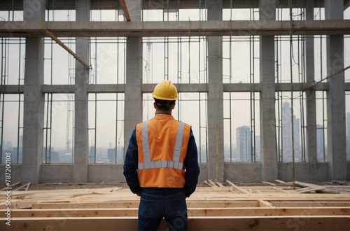 Foreman, engineer or architect with safety helmet holding blueprints for inspection details on construction in construction site