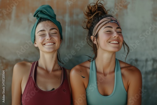 smiling women in yoga gear