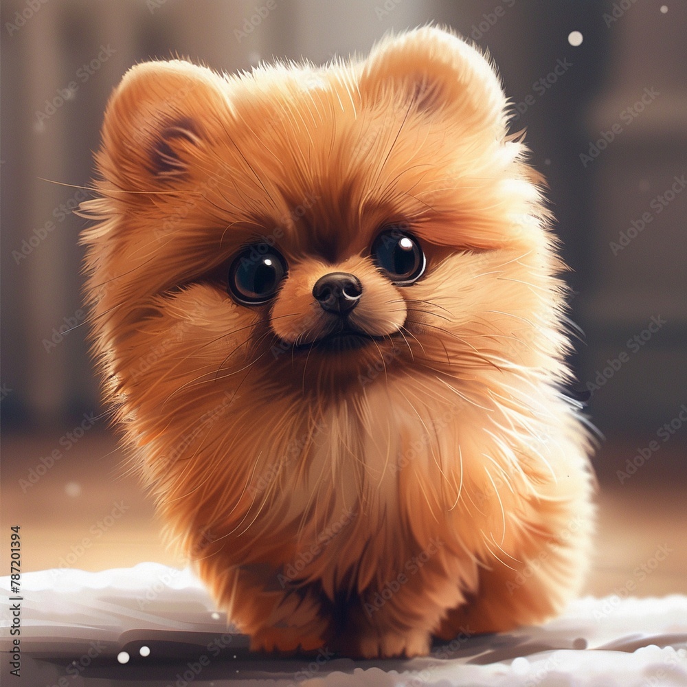 Obraz premium cartoon brown pomeranian puppy