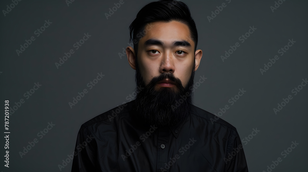 Serious confident young Asian web designer with black beard standing against isolated background and looking at camera : Generative AI Serious confident young Asian web designer with black beard standing against isolated background and looking at camera : Generative AI