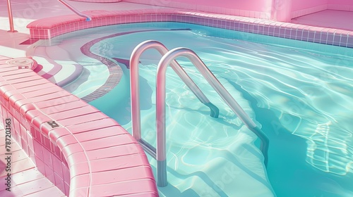 retro swimming pool in pastel blue and pink colors
