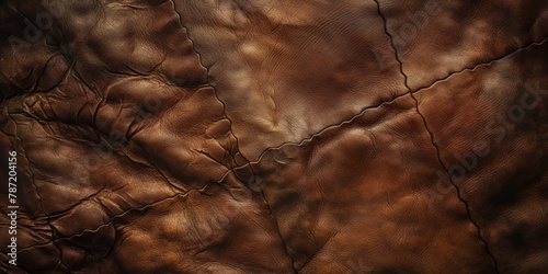 Detailed close up of dark brown leather showcasing its natural texture and patterns resembling luxury and craftsmanship photo