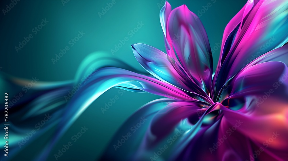 Abstract metallic shiny flower petals in neon colors with copy space, AI generated Abstract metallic shiny flower petals in neon colors with copy space, AI generated
