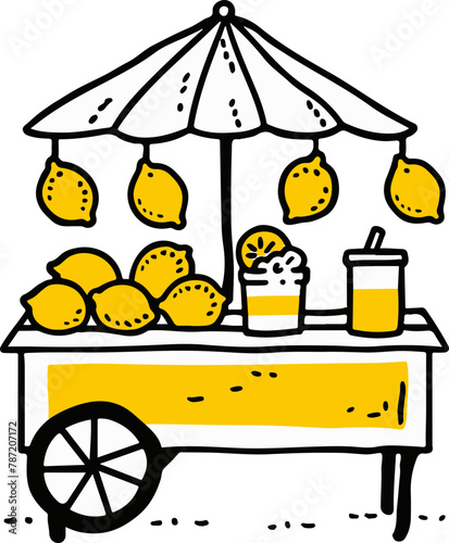An enticing lemonade stand illustration bursts with zest, symbolizing small business, refreshment, and summer delights. Perfect for articles on entrepreneurship or seasonal activities
