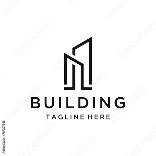 Simple Apartment Building with Geometric Line Art Shapes For Real Estate Architecture Logo Design