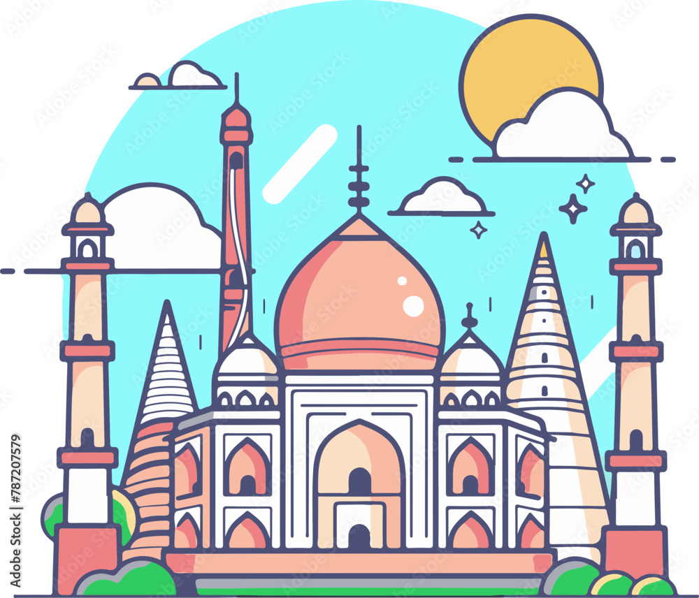Iconic Taj Mahal Illustration in Stylized Art