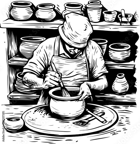 An artisan engrossed in crafting a pottery vase, hands caressing the clay into shape, reflecting the deep concentration and passion for the craft.