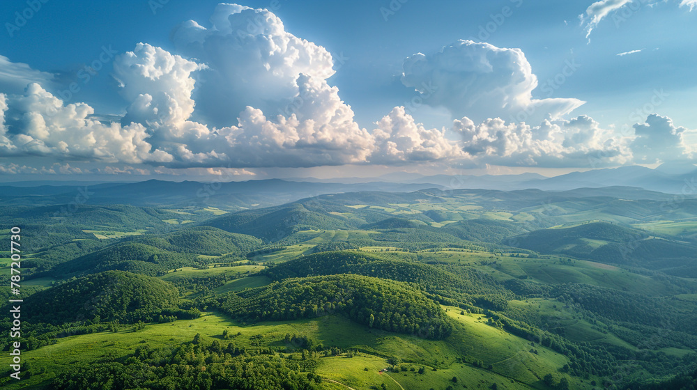 Clouds cast ever-changing shadows over the picturesque landscape scenery. 