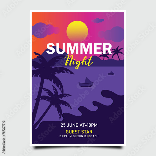 Gradient summer night party poster template