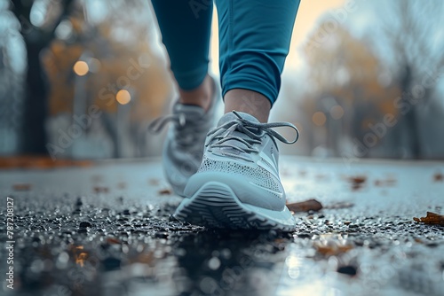 Close-up of a person's shoe while walking. Suitable for accompanying articles about the walking benefits, articles recommending places to walk for exercise, posting pictures with quotes about walking