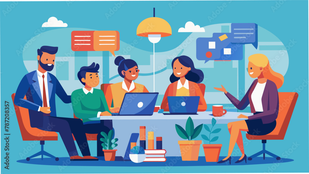 Business meeting teamwork and communication concept. Vector illustration. Business meeting teamwork and communication concept. Vector illustration.
