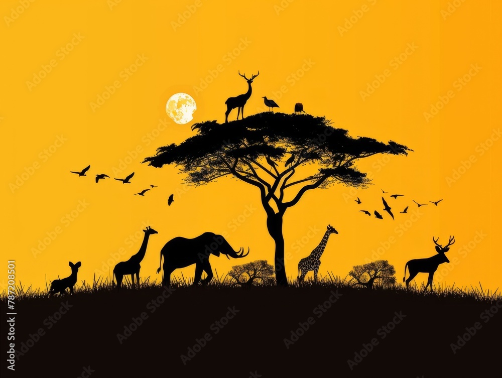 World Wildlife Day concept. Animal silhouettes. Wildlife protection. 