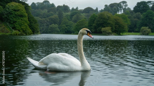 Graceful Adult Mute Swan Glides Elegantly on Water in Powerscourt Wicklow