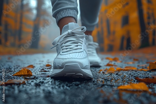 Close-up of a person's shoe while walking. Suitable for accompanying articles about the walking benefits, articles recommending places to walk for exercise, posting pictures with quotes about walking