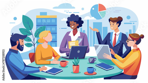 Business meeting teamwork and communication concept. Vector illustration.