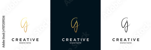 Letter G gold handwritten logo vector design template. Black background.