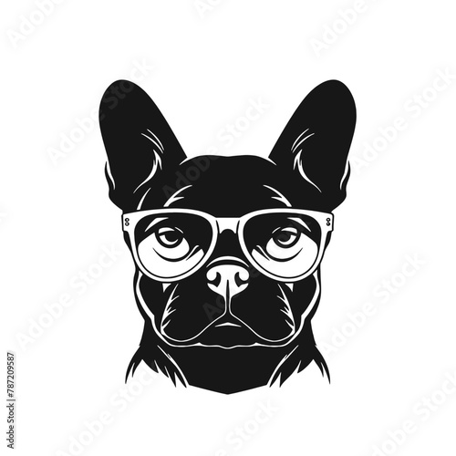 French bulldog sunglasses black and white hand drawn cartoon portrait vector illustration