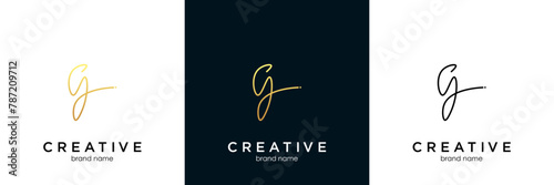 Letter G gold handwritten logo vector design template. Black background.