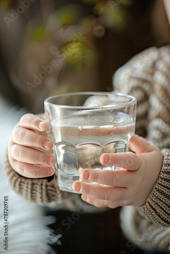 the child holds a glass in his hands close-up