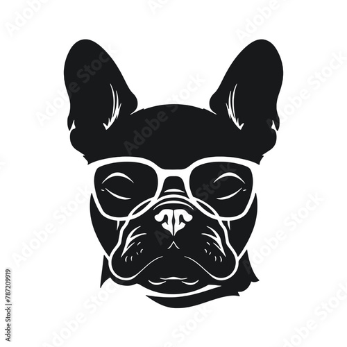 French bulldog sunglasses black and white hand drawn cartoon portrait vector illustration © vectorcyan