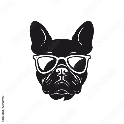 French bulldog sunglasses black and white hand drawn cartoon portrait vector illustration © vectorcyan