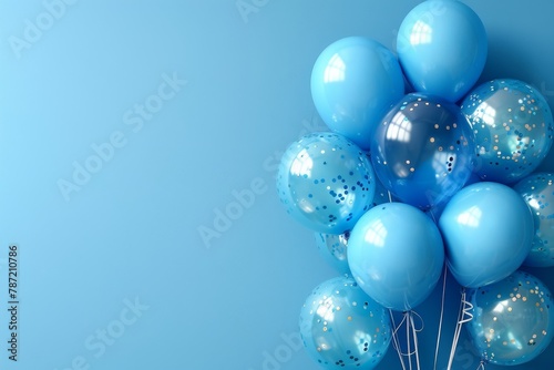 Simple yet elegant blue balloons bunch on a matching blue background ideal for celebrations