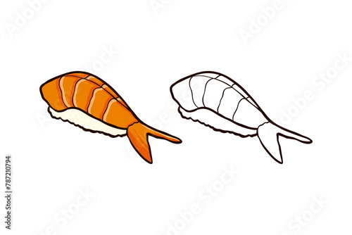 hand drawn shrimp sushi illustration