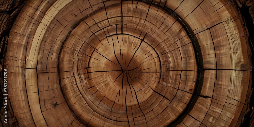 Close-Up Cross-Section of Wooden Log: Nature's Texture and Growth Rings Revealed in Tree Trunk Slice - Organic Wood Grain Detail for Forestry, Lumber Industry, and Environmental Sustainability