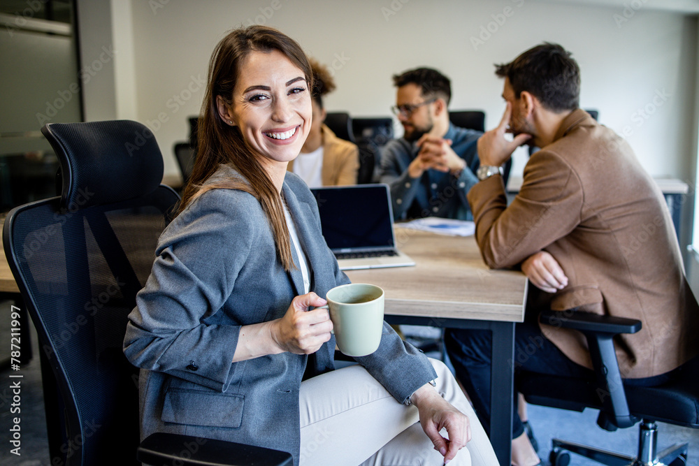 Young business woman entrepreneur looking at camera in the office. Young business woman entrepreneur looking at camera in the office.
