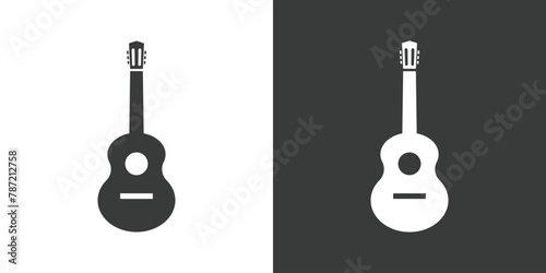 Classical guitar icon black and white style. Classic guitar black icon silhouette on white background and an inverted color on black background. Simple guitar icon for studio web, mobile app, branding