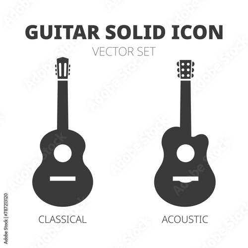 Guitar black icon set. Classical guitar and acoustic guitar silhouette icons vector illustration isolated on white background. Simple vector design icon for studio web, app, branding