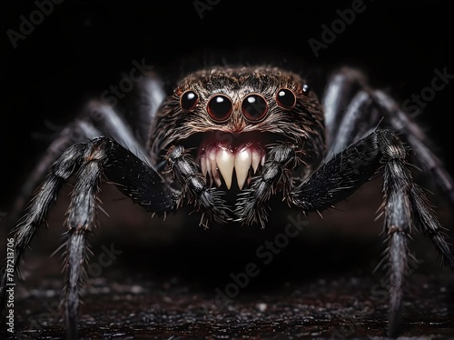 Strange Tarantula Monster Looking at Camera with Hair on The Ground Portrait