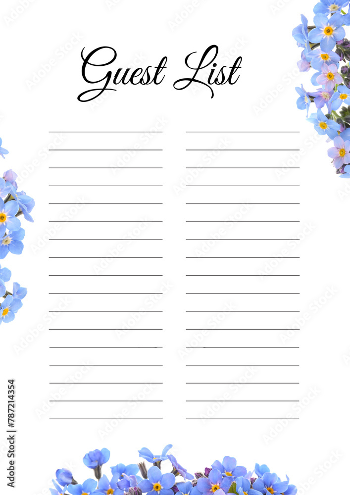 Guest list design with beautiful flowers and empty lines Guest list design with beautiful flowers and empty lines