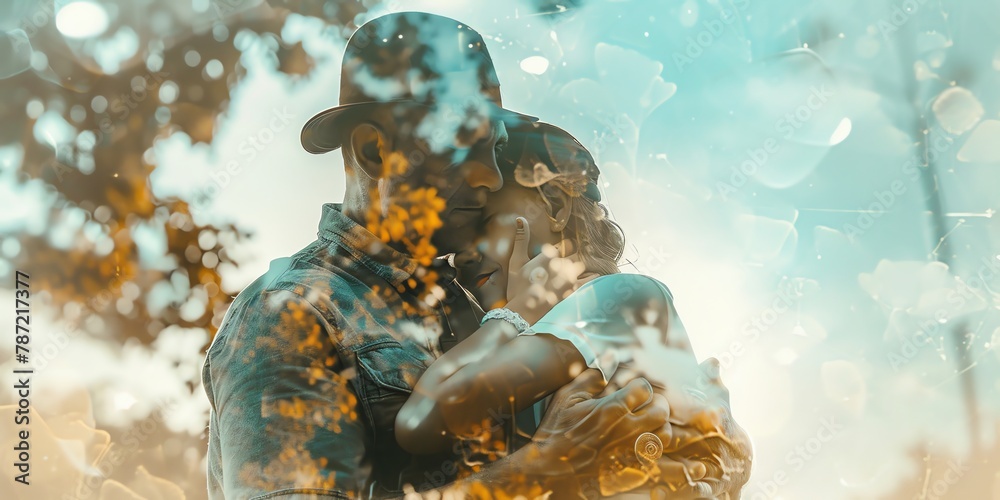 double exposure of a father a police, Fathers Day card image background ...