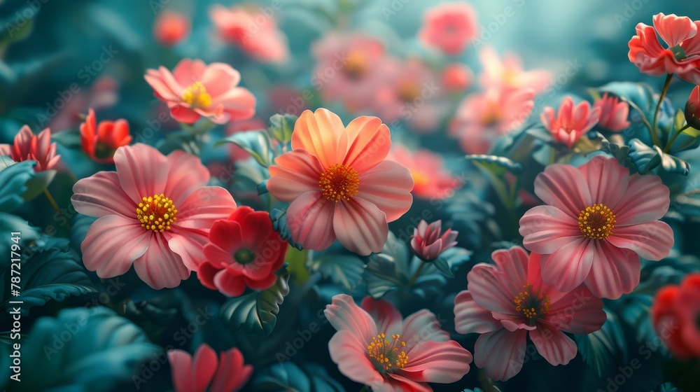 Floral backdrop adorned with vibrant, life-like flowers and lush greenery for spring photoshoots Floral backdrop adorned with vibrant, life-like flowers and lush greenery for spring photoshoots