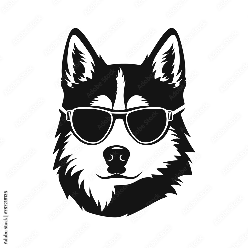 Husky banner template. Siberian Husky head on white background. Husky dog