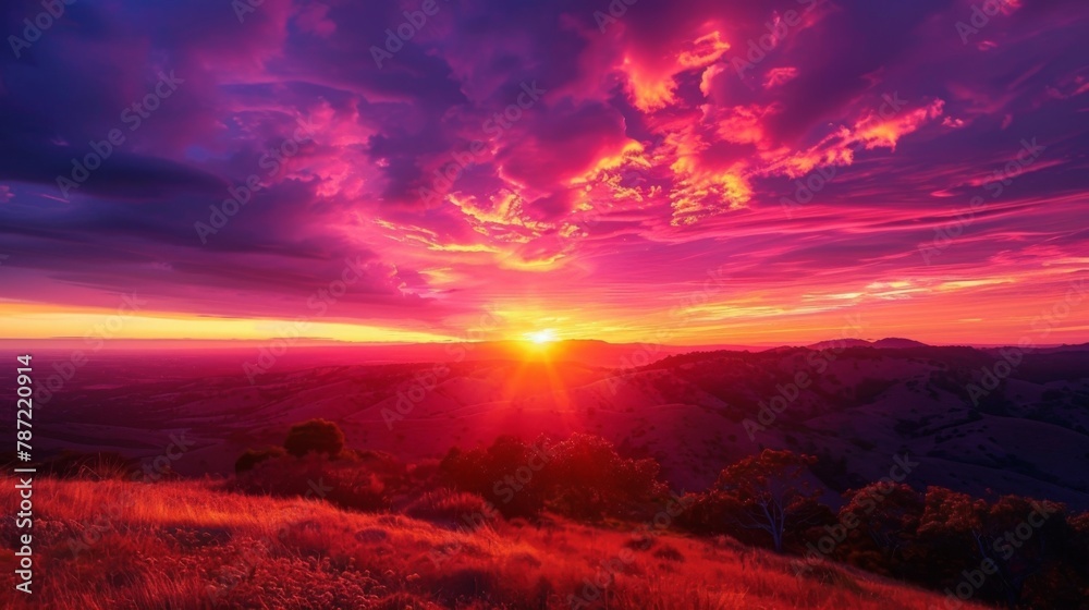 Blushing pinks warm oranges and deep purples come together in a breathtaking gradient sunset display.