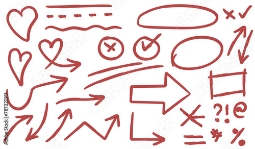 Red arrow vector design. Doodle Marker hand drawn shape vector illustration.
