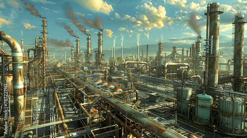 Wallpaper Mural Industrial Landscape A Vast Complex of Pipes, Towers, and Steam Against a Cloudy Sky Torontodigital.ca