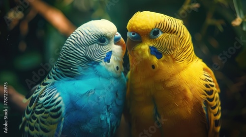 Yellow and blue domestic budgerigar pets