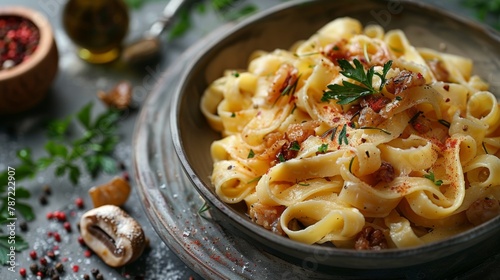 fancy Italian tagliatelle with and saffron and chanter photo
