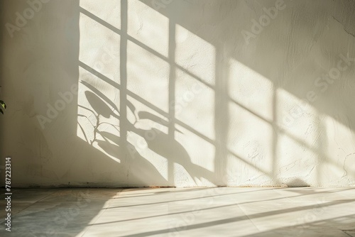 Empty room interior with concrete walls, grey floor with light and soft skylight from window. Background with copy-space. . Beautiful simple AI generated image in 4K, unique. photo