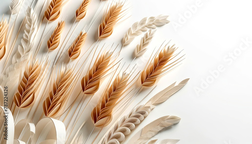 Elegant paper art of wheat stalks, symbolizing the ‘First Bread’ rituals celebrated at the onset of harvest season, a tradition cherished in various cultures.