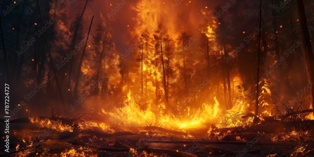 Obraz premium An intense depiction of a forest fire, capturing its destructive power and the urgent need for fire prevention