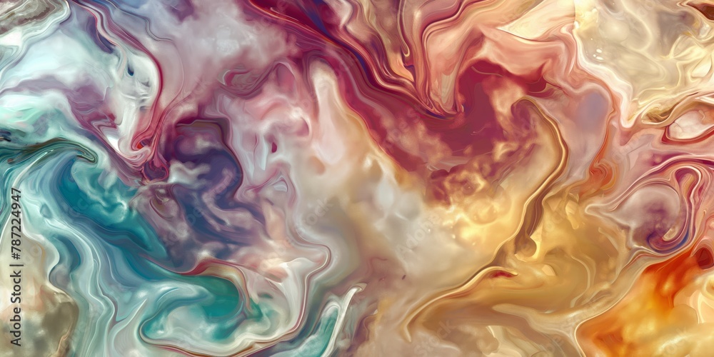 Fototapeta premium An abstract artistic image displaying fluid swirls of color mimicking the marbled effect of liquid art in a dream-like fusion
