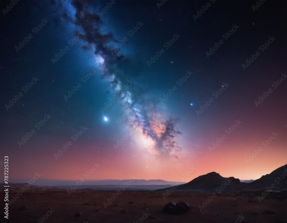 Fototapeta premium Space background of the starry sky over the desert