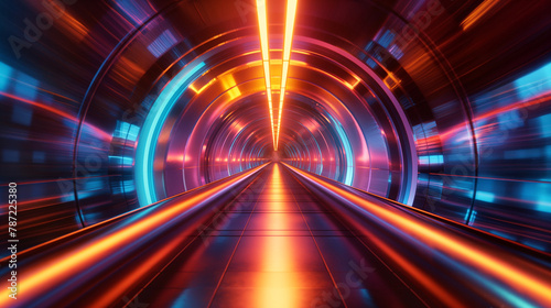 Futuristic Neon-Lit Tunnel with Vanishing Point Perspective. Generative AI 