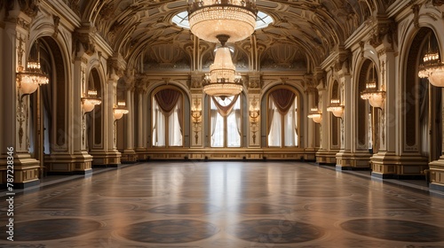 Elegant Victorian Ballroom: Plan a magnificent ballroom with ornate chandeliers, intricate moldings, and a grand marble dance floor, capturing the glamour and grandeur of Victorian-era soir?(C)es