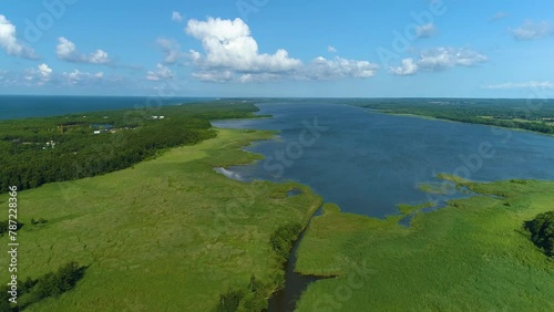 Beautiful Landscape Lake Sarbsko Leba Piekny Krajobraz Aerial View Poland photo